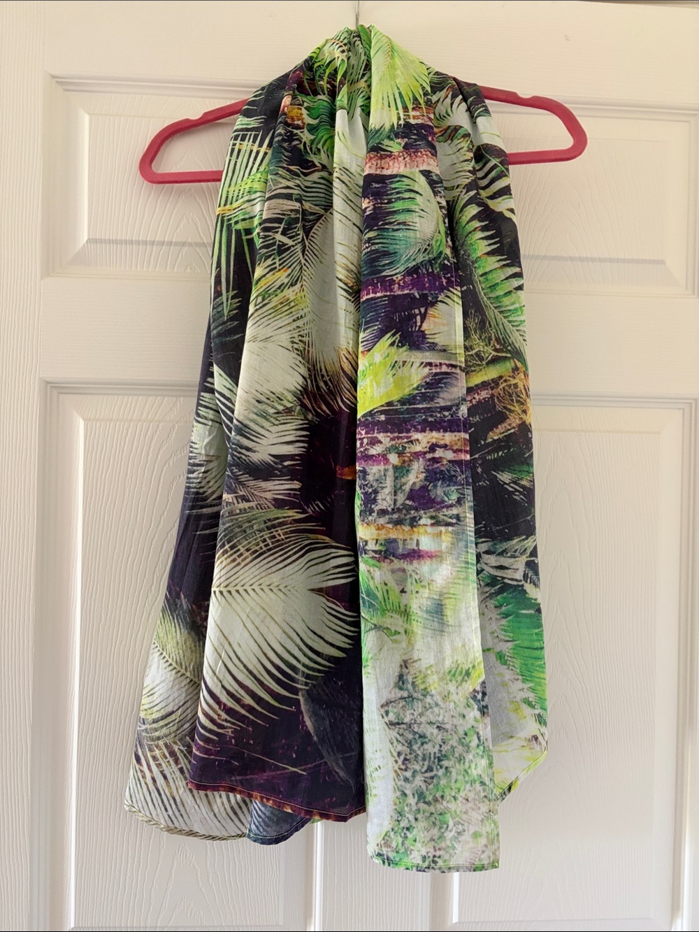 Samudra Tropical Palm Print Scarf in Green and Black